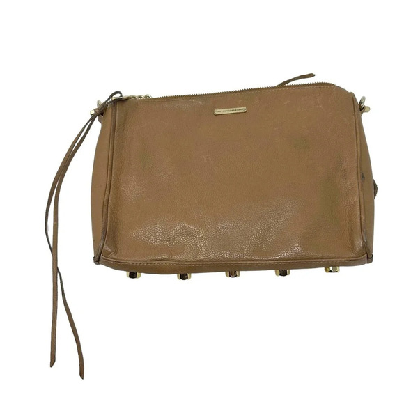 Rebecca Minkoff 5 Zip Crossbody Bag Cognac Tan Leather Chain Bag - Picture 6 of 10